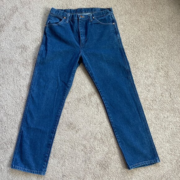 Wrangler Men's Classic Fit Bootcut Jeans 35x30 Blue Stretch Dark Denim 5 Pockets - Picture 4 of 7